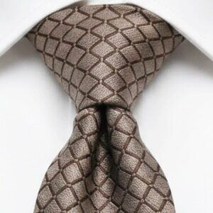 SANTOSTEFANO Silk Wool Blend Italy Made Tie Brown Geometric Diamonds